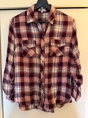 KUT from the Kloth Burgundy and Pink Plaid Top